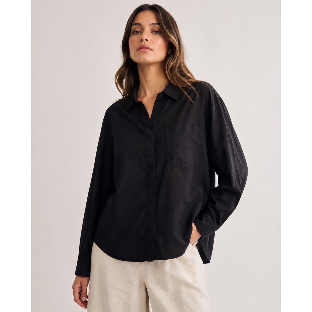 Maria‎ McManus Black Organic Cotton Hidden Button Shirt Large Minimal Luxury